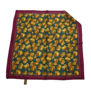 Floral Rose Scarf Womens One‎ Size Burgundy Green Wool Hand Printed Made Japan
